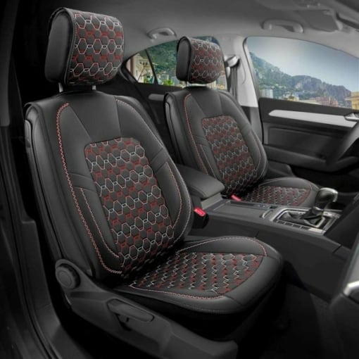 Sitzbezüge passend für Citroen C3 Picasso ab 2009-2017 in Schwarz/Rot 2er Set Barcelona