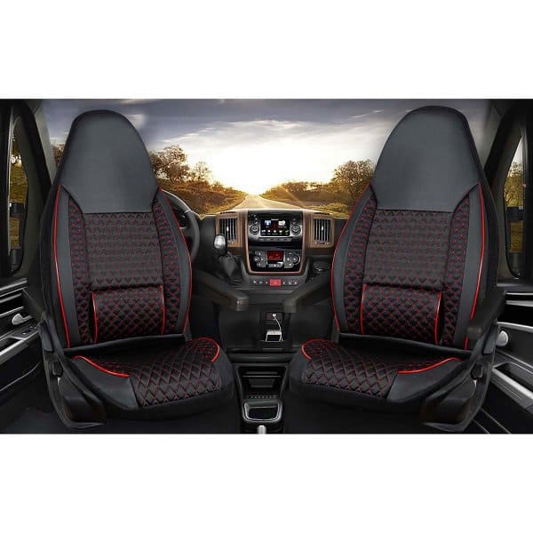 ▷ Sitzbezüge passend für Ford Custom Wohnmobil Camper Caravan in  Schwarz/Rot 2er Set Pilotdesign