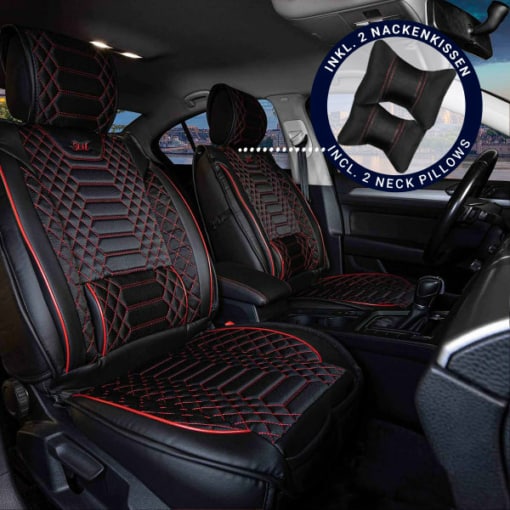 Sitzbezüge passend für Ford Tourneo Connect ab 2013 in Schwarz/Rot 2er Set Karomix