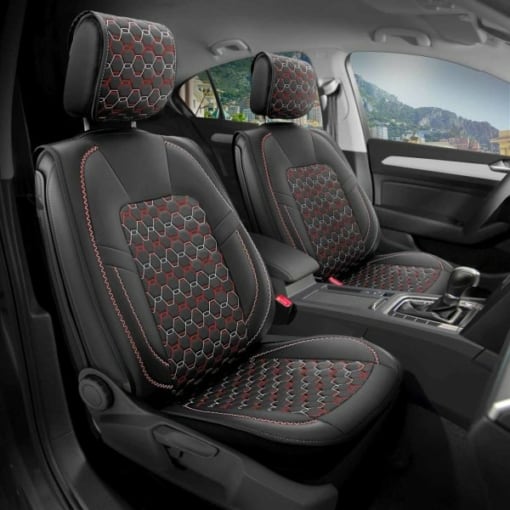 Sitzbezüge passend für Land Rover Discovery Sport ab 2015 in Schwarz/Rot 2er Set Barcelona