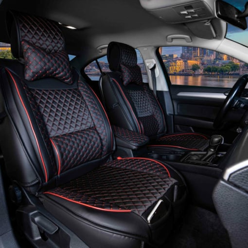 Sitzbezüge passend für Land Rover Range Rover Evoque ab 2011 in Schwarz/Rot 2er Set Karodesign