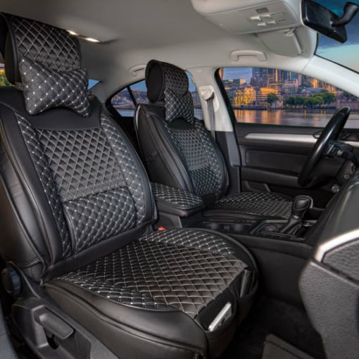Sitzbezüge passend für Land Rover Range Rover Evoque ab 2011 in Schwarz/Weiß 2er Set Karodesign