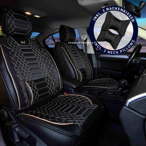 Sitzbezüge passend für Toyota C-HR ab 2017 in Schwarz/Beige 2er Set Karomix