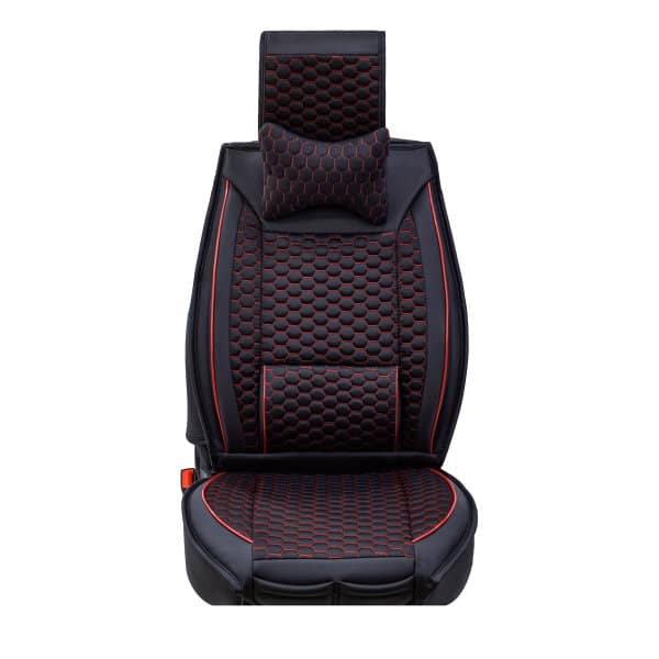 Sitzbezüge passend für VW Amarok ab 2010 in Schwarz/Rot 2er Set Wabendesign