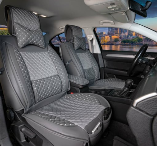 Sitzbezüge passend für VW T-Cross ab 2018 in Grau 2er Set Karodesign