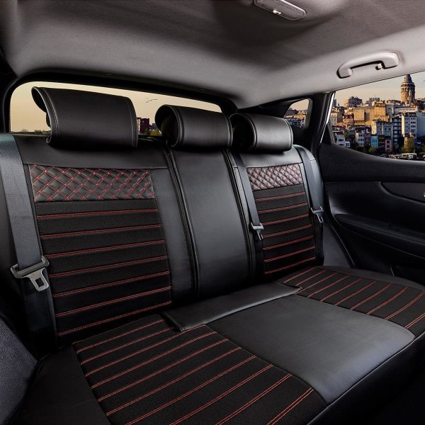 Sitzbezüge passend für Audi Q2 ab 2016 in Schwarz/Rot Set Paris